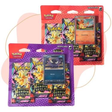 Imagem de Pokemon Heróis Excelsos Mega Evolução 38 Cartas PACK ROXO + VERMELHO -