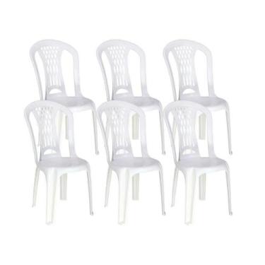 Imagem de Kit 6 Cadeiras De Plástico Sem Braço Laguna Tramontina Basic Branco
