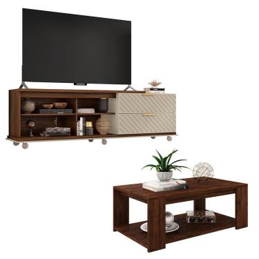 Imagem de Conjunto Sala De Estar Bancada Mesa Harmony Marrom Caemmun