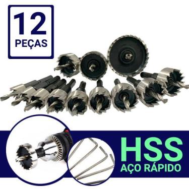 Imagem de Jogo 12 Brocas Serra Copo 15 A 50 Mm Metal HSS Fura Ferro Aço Metal - 