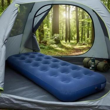 Imagem de Colchão De Ar Solteiro 191cm Azul Viagem Camping 22cm Altura - Century