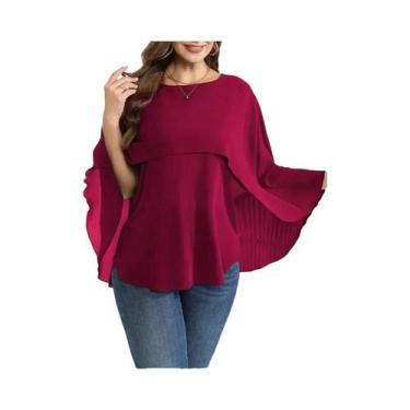 Imagem de Camiseta Feminina plus Size De Malha Sólida Com Manga Morcego E Gola R