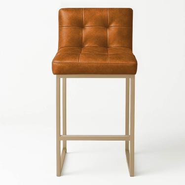 Imagem de Banqueta Cozinha Alta com Encosto Industrial Champanhe Lirina PU Whisky C05 - D'Rossi