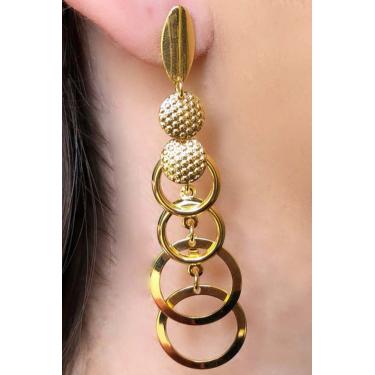 Imagem de Brinco Médio com Círculos Diferentes Banhado em Ouro 18k
