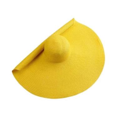 Imagem de Chapéu De Sol De Palha Feminino Dobrável Com Aba Larga De 70cm, Proteç
