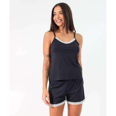 Imagem de Pijama Feminino Recorte Renda Liso Marisa Preto-71048, Preto, M