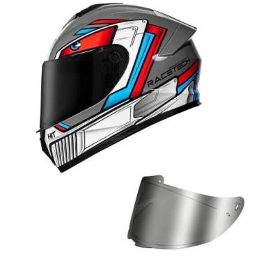 Imagem de Capacete Race Tech Hit Android Cinza e Vermelho Mais Viseira Prata Tam