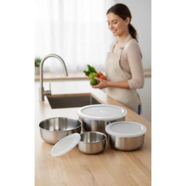 Imagem de Conjunto Tigelas Inox C/ 4 Potes Bowl E Tampa - Congratulations Store