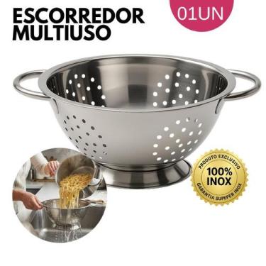 Imagem de Escorredor Aço Inox Premium para Massas Legumes com Alças Firmes 24 CM