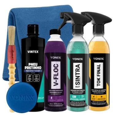 Imagem de Kit shampoo v-floc sintra cera tok final vonix pneu pretinho - VONIXX