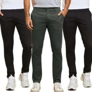 Imagem de Kit 3 Calças Industrie de Sarja Chino Com Bolso Traseiro Embutido Alfaiataria Skinny-Ma...