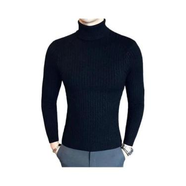 Imagem de Suéter Masculino Slim Fit De Gola Alta, Pulôver De Malha Quente Para O