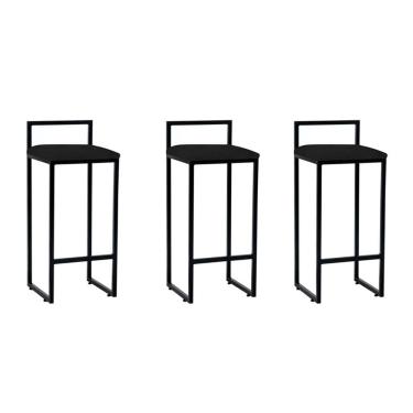 Imagem de Kit 3 Banquetas Dori Alta Industrial em Aço para Bar Cozinha Balcão Assento Suede - Pre...