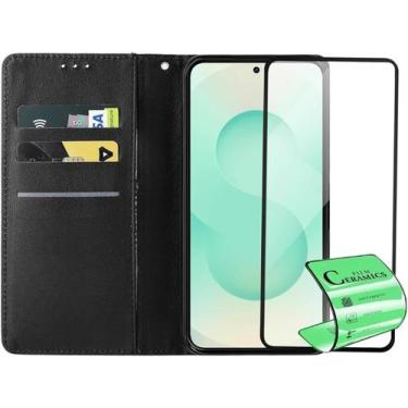 Imagem de Carteira Estojo Flip + Película Cerâmica Para Samsung Galaxy S25 FE - 