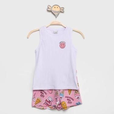 Imagem de Roupa Infantil Conjunto Blusa Regata Feminina Ribana Confortável Com B
