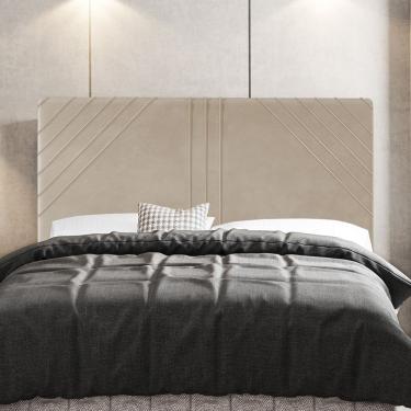 Imagem de Cabeceira Cama Box King Size Lisboa Fixação na Parede Madeira Maciça Estofada em Suede Bege Abmaza