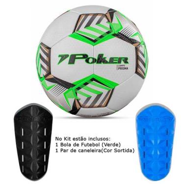 Imagem de Bola Poker Futebol Training 32 Gomos Prisma + Caneleira, Unico, Branco