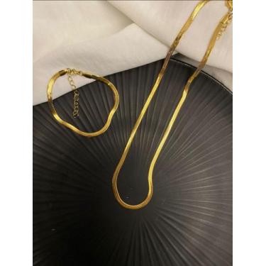 Imagem de Conjunto Pulseira e Colar Dourado - Gislayne Acessórios