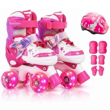 Imagem de Patins Infantil Quad 4 Rodas Ajustável com Kit Proteção para Menina - 