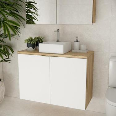 Imagem de Gabinete de Banheiro cm Cuba 90cm Nature Branco/Carvalho - Estilare