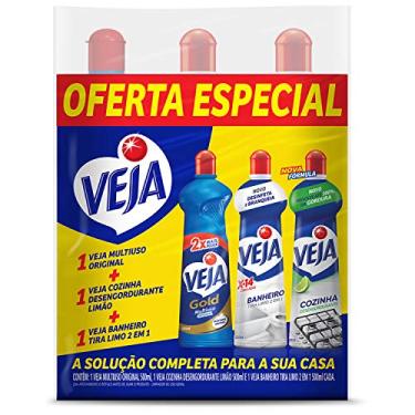 Imagem de Veja Kit - 1 Limpadores Multiuso Original 500Ml + 1 Limpador Cozinha Desengordurante Limão 500Ml + 1 Limpador Banheiro Tira Limo 500Ml Azul E Branco