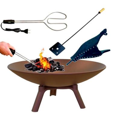 Imagem de Kit Lareira Ferro Envelhecida Acendedor 110v Fole Espalhador