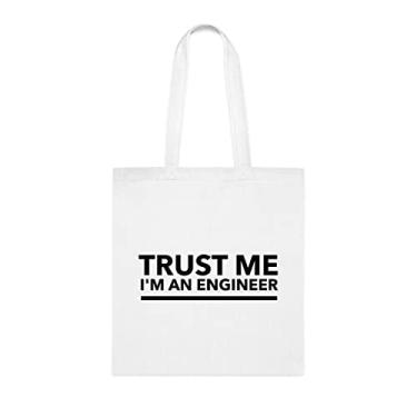 Imagem de Trust Me I'm An Engineer Sacola preta e branca, presente divertido, bolsa de ombro, bolsas reutilizáveis, cesta de Natal de aniversário, ideia de presente, Branco