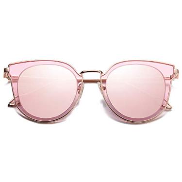 Imagem de SOJOS Óculos de sol redondos polarizados femininos masculinos modernos com lentes espelhadas SJ1057, rosa, Oversized