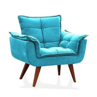 Imagem de Poltrona Opala Decorativa Azul Turquesa Suede Reforçada