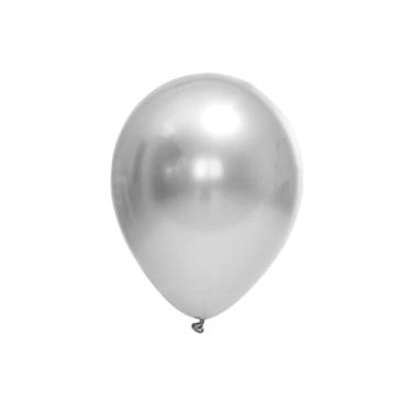 Imagem de Balão Bexiga Metalizado Chrome Prata Prateado Redondo Festball 9 Polegadas 25 Unidades