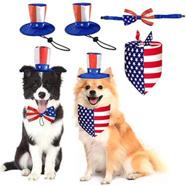 Imagem de CooShou 4 peças 4 de julho fantasia de cachorro dia da independência roupa de cachorro bandeira americana chapéu de cachorro bandana gravata borboleta cachecol triângulo para cães gatos filhotes gatinho