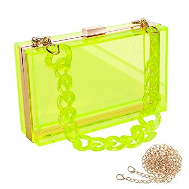 Imagem de WJCD Bolsa transparente para mulheres, bolsa de mão de acrílico transparente, bolsa de mão de ombro transparente com corrente removível, 2 correntes verdes