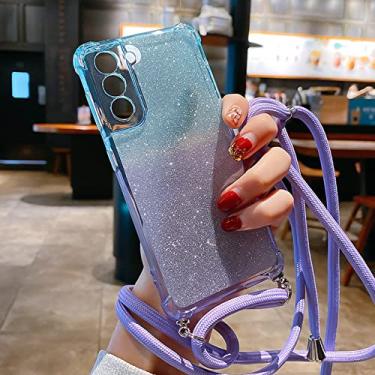 Imagem de Estojo com alça transversal para o pescoço para Samsung Galaxy A52 S21 Ultra S20 FE S10 Plus Note 20 A71 A21S A12 A32 Capa transparente Glitter, Azul Roxo, Para A31