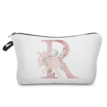 Imagem de Flores alfabeto impresso bolsas cosméticos festa nupcial maquiagem bolsas bolsa necessários, bolsa dama de honra noiva presente proposta (hz2414)