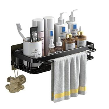Imagem de Prateleiras de banheiro montadas na parede Prateleiras de banheiro Prateleiras flutuantes adesivas anti-ferrugem sem espaço de perfuração Alumínio para banheiros e banheiros-preto_1 nível B (cor: preto, tamanho: nível 2 A)