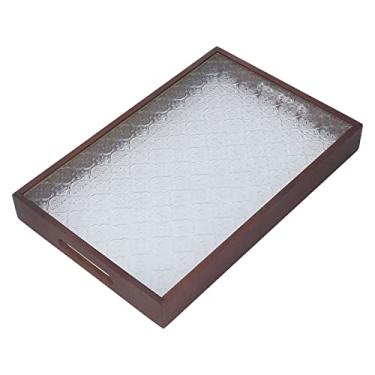 Imagem de Bandeja de café da manhã, Madeira de Nogueira, Elegante Retângulo de Vidro Vintage, Textura Espessa, Bandeja de chá para Restaurante