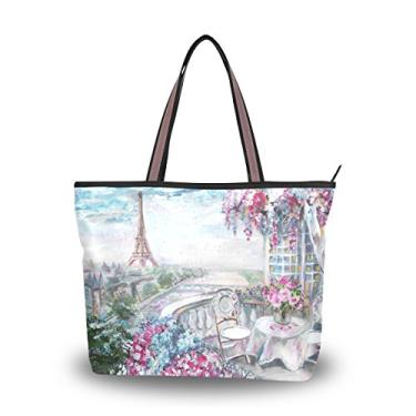 Imagem de Bolsa de ombro My Daily feminina com estampa de flor e Torre Eiffel Grande, Multi, Large