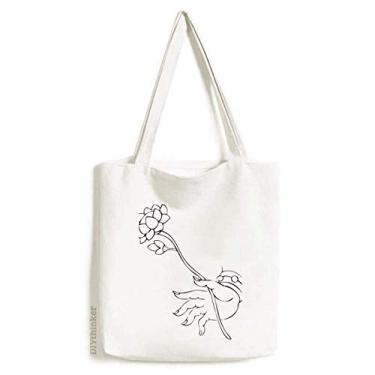 Imagem de Culture Lotus Hand Simple Illustration Pattern Tote Canvas Bag Shopping Satchel Casual Bolsa