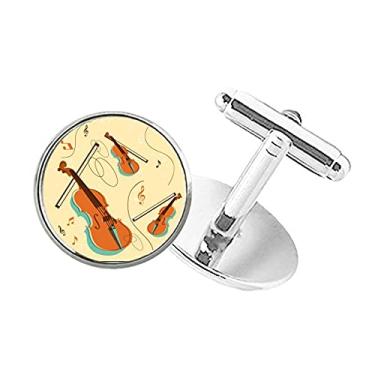 Imagem de DIYthinker Abotoaduras de botão redondo com estampa de instrumentos musicais de violino