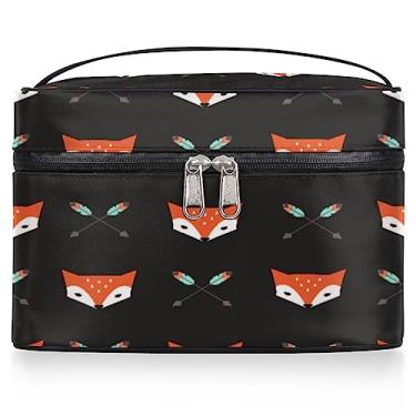 Imagem de Fox And Arrow Bolsa de cosméticos feminina grande bolsa de maquiagem de raposas animais bolsa de maquiagem portátil bolsa de maquiagem caixa com zíper bolsa de higiene pessoal, Conforme