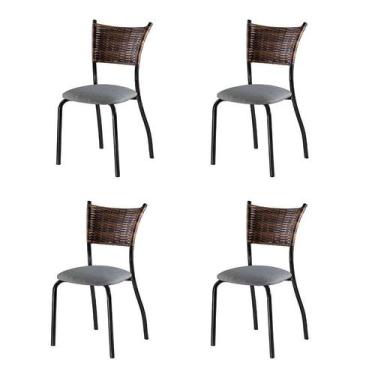 Imagem de Conjunto Com 4 Cadeiras Espanha Vii Cinza Escuro 89 Cm - Mais Decor