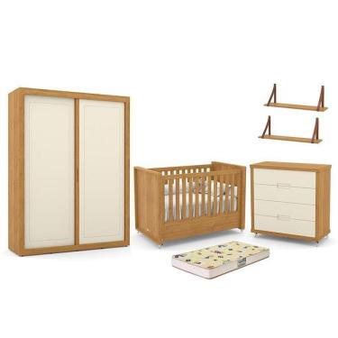 Imagem de Dormitório Tutto New 2 Portas, Cômoda, Berço com Colchão D18 e Prateleiras - Matic Móveis 