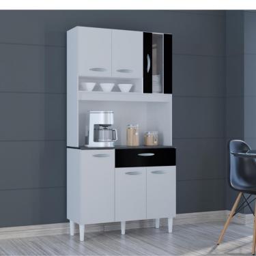 Imagem de Cozinha Compacta 6 Portas 1 Gaveta Coral Poquema - Branco com Preto