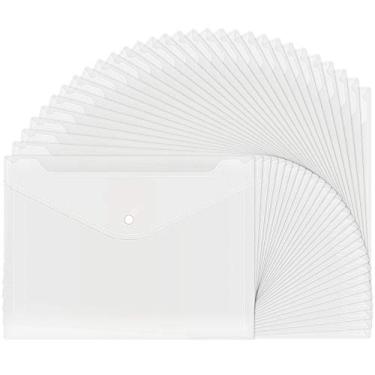 Imagem de EOOUT 30 envelopes de plástico, pasta de arquivos à prova d'água transparente reutilizável com botão de pressão, letra dos EUA, tamanho A4, para material de escritório escolar