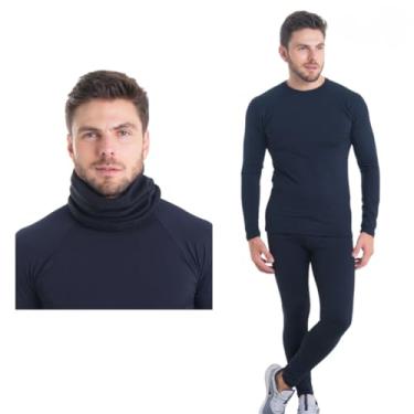 Imagem de Conjunto Camiseta e Calça Térmica + Touca Gola Proteção ao Frio (M, Preto)