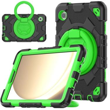 Imagem de Capa para Samsung Galaxy Tab A9 de 8,7 polegadas versão 2023 SM-X110/X115 capa macia de silicone de três prevenção resistente à prova de choque com suporte embutido 360° alça de mão para capa A9 (preto + verde)