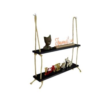 Imagem de Prateleiras Madeira Pinnus Com Corda Sisal C/2 Sala 55x12cm (Preto)
