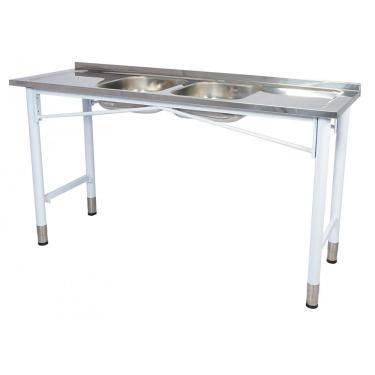 Imagem de Pia Industrial Benfati Inox 430 160x53cm Pés Pintados Concretada com 2 Cubas 817