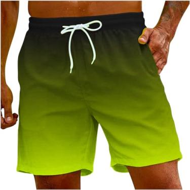 Imagem de BFAFEN Calção de banho masculino com laço na cintura, shorts de verão, férias na praia, shorts de treino com bolsos, Short de praia masculino amarelo, G
