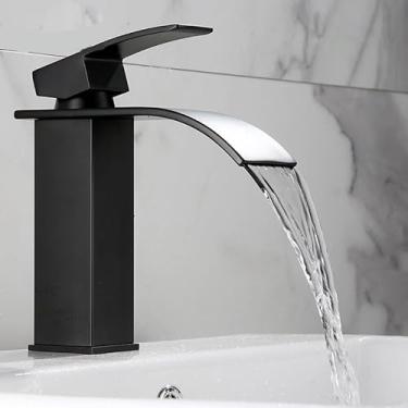 Imagem de Torneira Lavatório 100% Metal Cascata Banheiro Curva Cuba Baixa Preta Misturador Água Quente E Fria - (Preto)